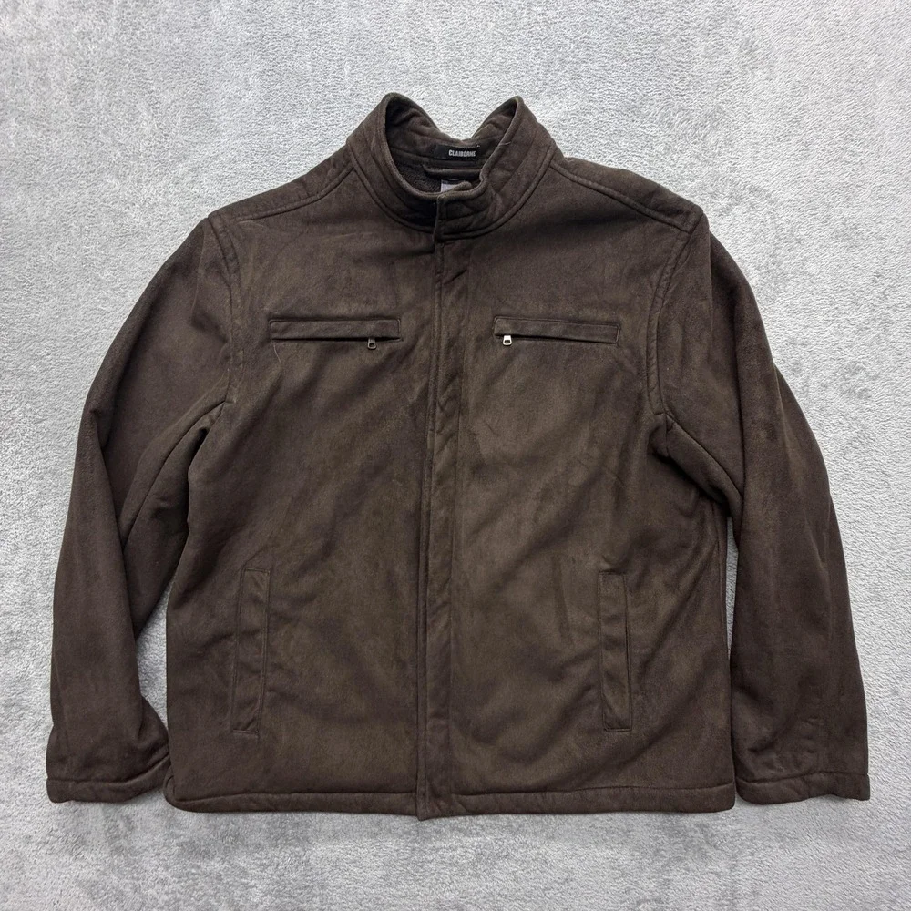 Claiborne Jacket Mens XL Brown Faux Suede Fleece Lined Full Zip Bomber‎ Winter